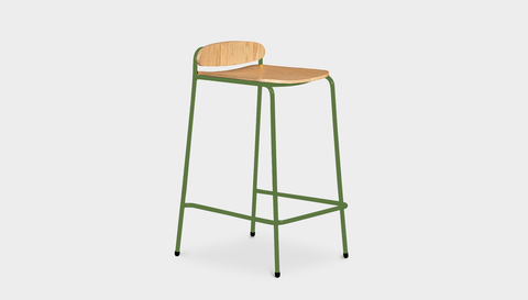reddie-raw stool 55W x 53D x 86H *cm (75H seat) / Wood Veneer~Oak / Metal~Green Kami Stackable Bar Stool