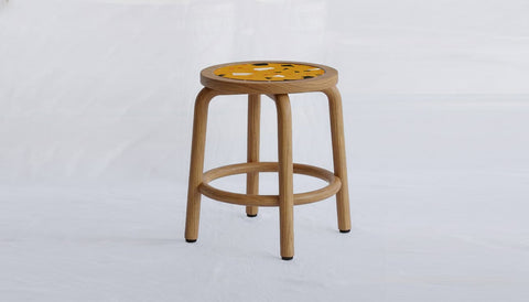 reddie-raw square side table 36W dia x 45H *cm / COMBO~Ochre / Solid Reclaimed Teak Wood~Natural Milton Low Stool