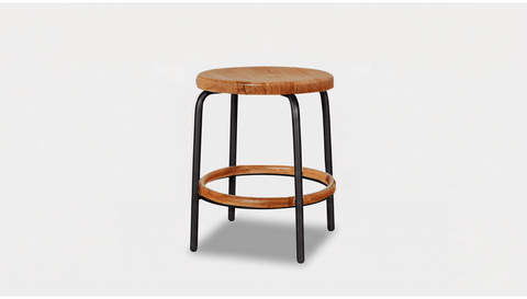 reddie-raw stool 35dia x 45H / Solid Reclaimed Teak Wood~Natural / Metal~Black Milton Low Stool - Wood