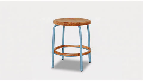 reddie-raw stool 35dia x 45H / Solid Reclaimed Teak Wood~Natural / Metal~Blue Milton Low Stool - Wood
