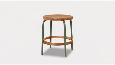 reddie-raw stool 35dia x 45H / Solid Reclaimed Teak Wood~Natural / Metal~Green Milton Low Stool - Wood