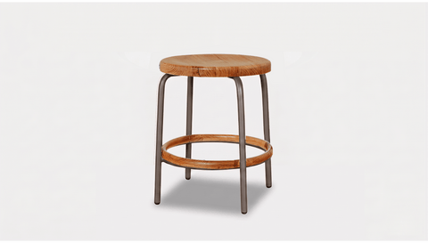 reddie-raw stool 35dia x 45H / Solid Reclaimed Teak Wood~Natural / Metal~Grey Milton Low Stool - Wood