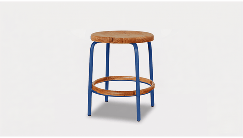reddie-raw stool 35dia x 45H / Solid Reclaimed Teak Wood~Natural / Metal~Navy Milton Low Stool - Wood