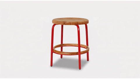 reddie-raw stool 35dia x 45H / Solid Reclaimed Teak Wood~Natural / Metal~Red Milton Low Stool - Wood