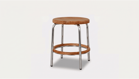 reddie-raw stool 35dia x 45H / Solid Reclaimed Teak Wood~Natural / Metal~Stainless Steel Milton Low Stool - Wood