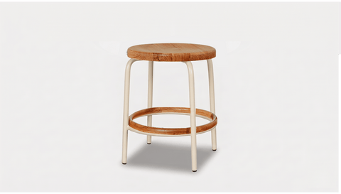 reddie-raw stool 35dia x 45H / Solid Reclaimed Teak Wood~Natural / Metal~White Milton Low Stool - Wood