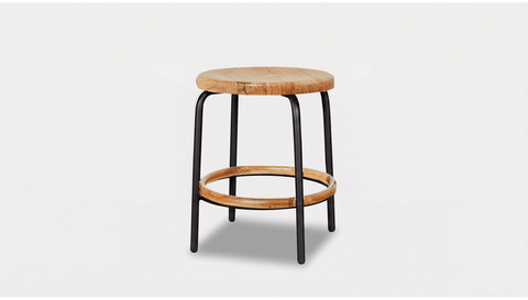 reddie-raw stool 35dia x 45H / Solid Reclaimed Teak Wood~Oak / Metal~Black Milton Low Stool - Wood