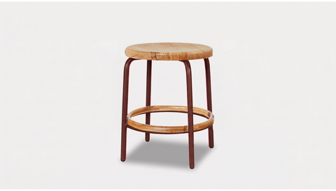 reddie-raw stool 35dia x 45H / Solid Reclaimed Teak Wood~Oak / Metal~Red Milton Low Stool - Wood