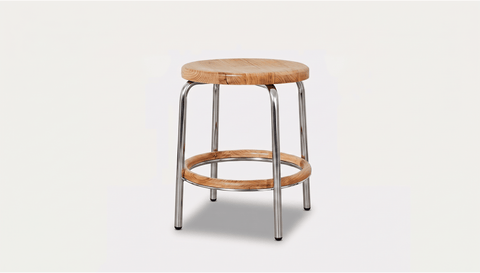 reddie-raw stool 35dia x 45H / Solid Reclaimed Teak Wood~Oak / Metal~Stainless Steel Milton Low Stool - Wood
