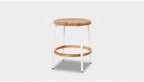 reddie-raw stool 35dia x 45H / Solid Reclaimed Teak Wood~Oak / Metal~White Milton Low Stool - Wood