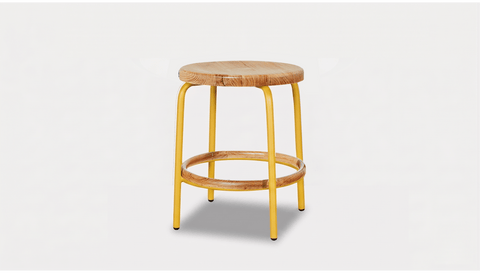 reddie-raw stool 35dia x 45H / Solid Reclaimed Teak Wood~Oak / Metal~Yellow Milton Low Stool - Wood