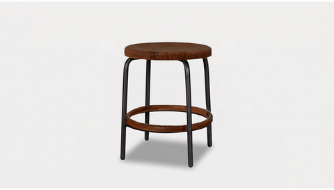 reddie-raw stool 35dia x 45H / Solid Reclaimed Teak Wood~Walnut / Metal~Black Milton Low Stool - Wood