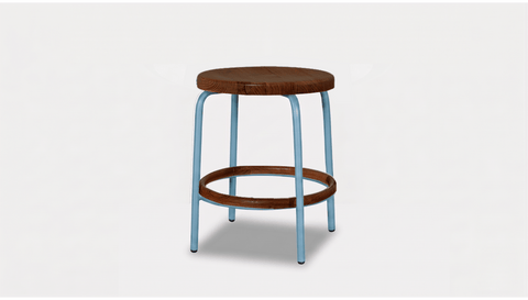 reddie-raw stool 35dia x 45H / Solid Reclaimed Teak Wood~Walnut / Metal~Blue Milton Low Stool - Wood
