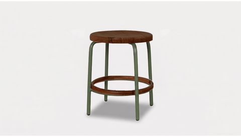 reddie-raw stool 35dia x 45H / Solid Reclaimed Teak Wood~Walnut / Metal~Green Milton Low Stool - Wood
