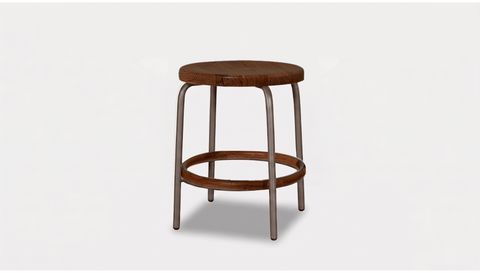 reddie-raw stool 35dia x 45H / Solid Reclaimed Teak Wood~Walnut / Metal~Grey Milton Low Stool - Wood
