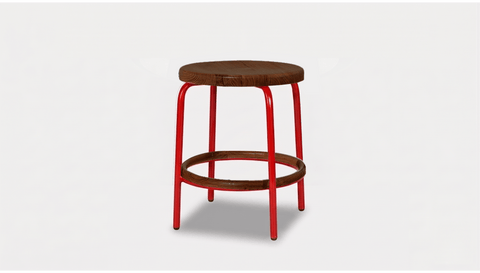 reddie-raw stool 35dia x 45H / Solid Reclaimed Teak Wood~Walnut / Metal~Red Milton Low Stool - Wood