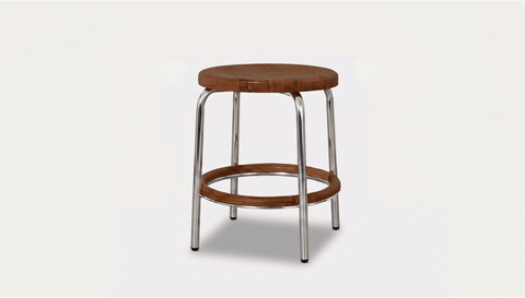 reddie-raw stool 35dia x 45H / Solid Reclaimed Teak Wood~Walnut / Metal~Stainless Steel Milton Low Stool - Wood