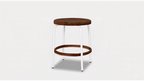 reddie-raw stool 35dia x 45H / Solid Reclaimed Teak Wood~Walnut / Metal~White Milton Low Stool - Wood