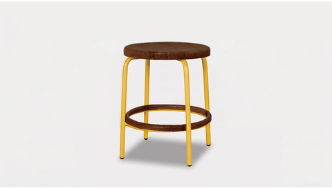 reddie-raw stool 35dia x 45H / Solid Reclaimed Teak Wood~Walnut / Metal~Yellow Milton Low Stool - Wood