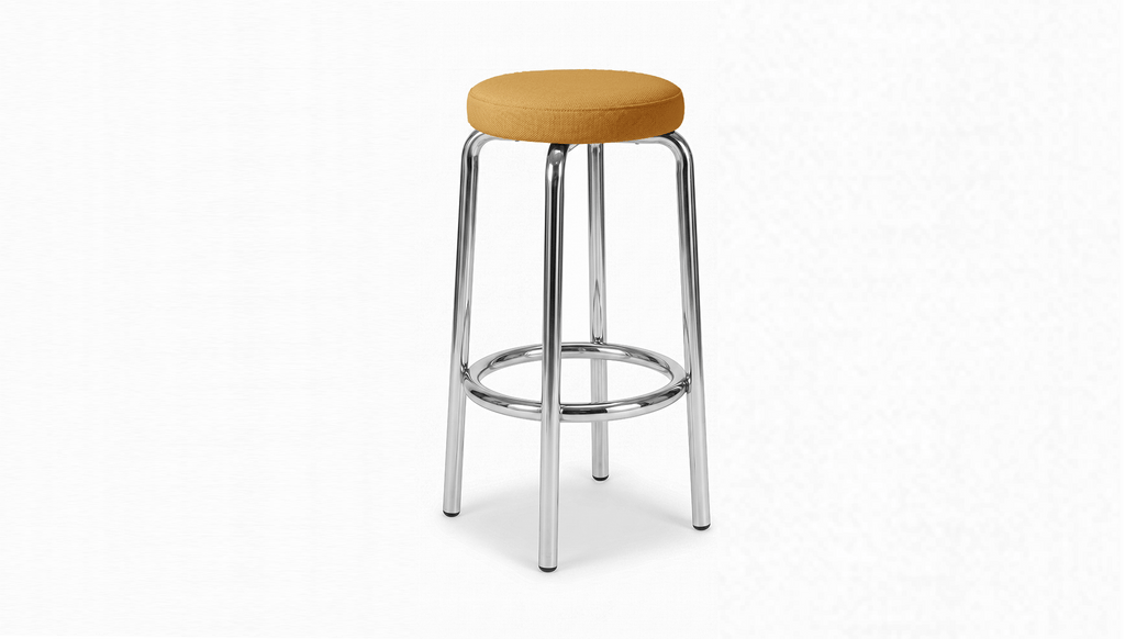 reddie-raw stool 35dia x 75H*cm / Fabric~Davano Golden / Metal~Stainless Steel Milton Stool -Stainless Steel