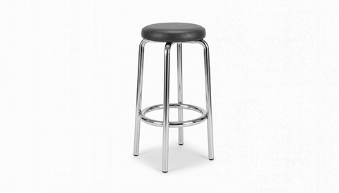 reddie-raw stool 35dia x 75H*cm / Leather~Black / Metal~Stainless Steel Milton Stool -Stainless Steel
