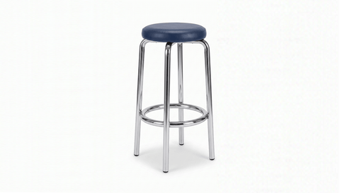 reddie-raw stool 35dia x 75H*cm / Leather~Navy / Metal~Stainless Steel Milton Stool -Stainless Steel