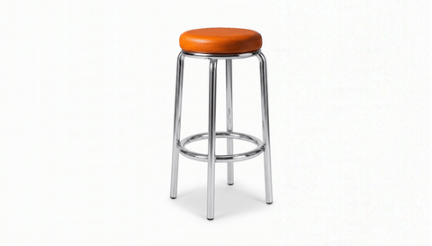 reddie-raw stool 35dia x 75H*cm / Leather~Tan / With Metal Trim Milton Stool -Stainless Steel