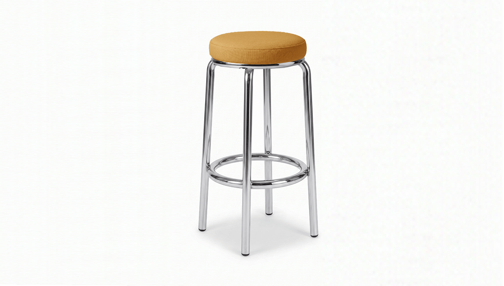 reddie-raw stool 35dia x 75H*cm with seat metal boarder / Fabric~Davano Golden / Metal~Stainless Steel Milton Stool -Stainless Steel