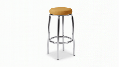 reddie-raw stool 35dia x 75H*cm with seat metal boarder / Fabric~Davano Golden / Metal~Stainless Steel Milton Stool -Stainless Steel