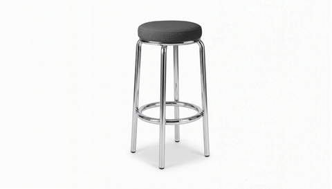 reddie-raw stool 35dia x 75H*cm with seat metal boarder / Fabric~Davano Iron Stone / Metal~Stainless Steel Milton Stool -Stainless Steel