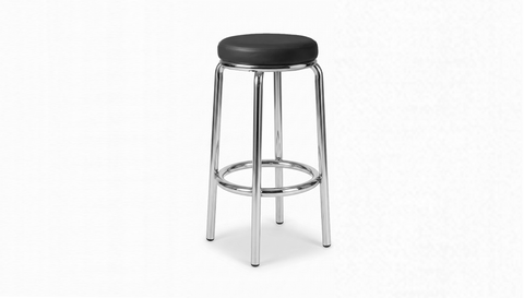 reddie-raw stool 35dia x 75H*cm with seat metal boarder / Leather~Black / Metal~Stainless Steel Milton Stool -Stainless Steel