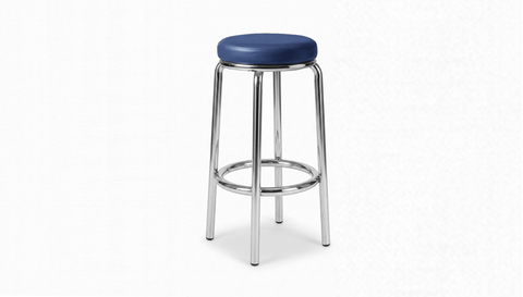 reddie-raw stool 35dia x 75H*cm with seat metal boarder / Leather~Navy / Metal~Stainless Steel Milton Stool -Stainless Steel