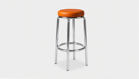 reddie-raw stool 35dia x 75H*cm with seat metal boarder / Leather~Tan / Metal~Stainless Steel Milton Stool -Stainless Steel