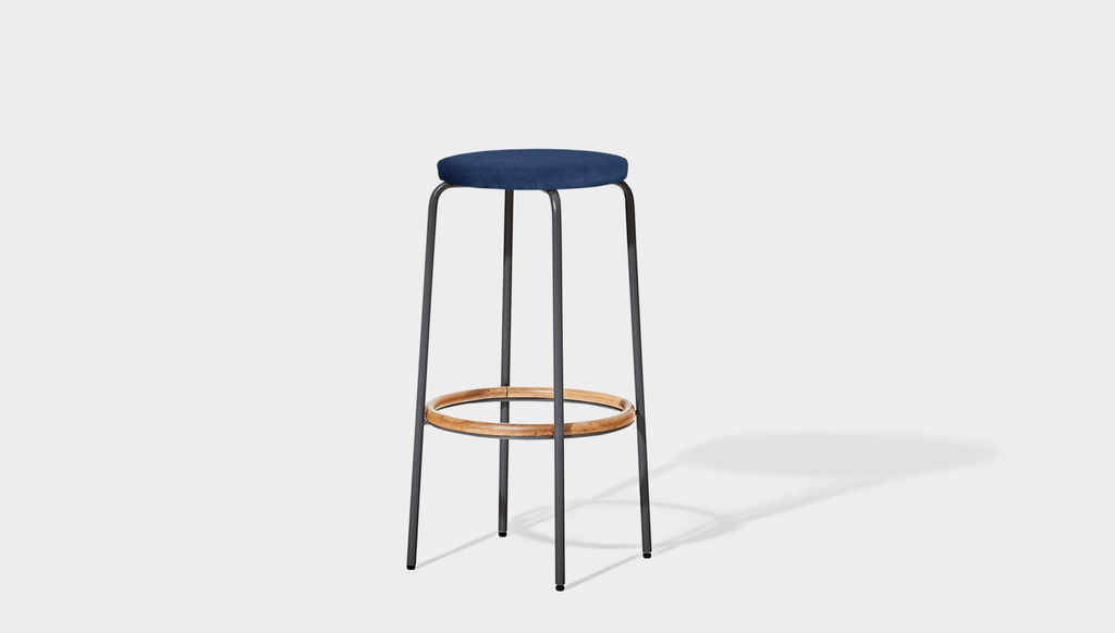 reddie-raw stool 35dia x 65H (counter height) / Fabric~Davano Cobalt / Metal~Grey Milton Stool Upholstered