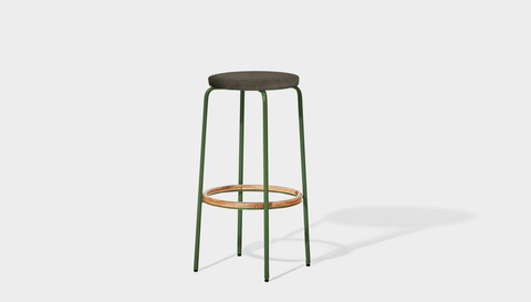 reddie-raw stool 35dia x 65H (counter height) / Fabric~Davano Iron Stone / Metal~Green Milton Stool Upholstered