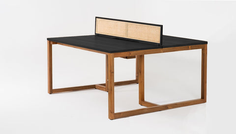 reddie-raw workstation 120W x 120D x 75H *cm (incl. screen & tray) / Wood Veneer~Black / Solid Reclaimed Teak Wood~Natural NCW Double Workstation Desk