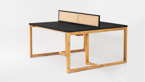 reddie-raw workstation 120W x 120D x 75H *cm (incl. screen & tray) / Wood Veneer~Black / Solid Reclaimed Teak Wood~Oak NCW Double Workstation Desk