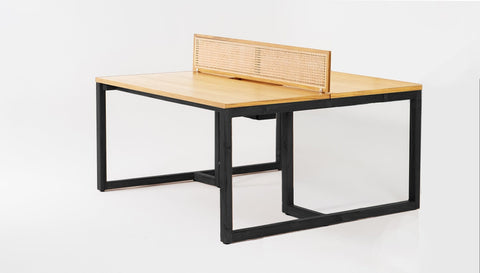 reddie-raw workstation 120W x 120D x 75H *cm (incl. screen & tray) / Wood Veneer~Oak / Solid Reclaimed Teak Wood~Black NCW Double Workstation Desk