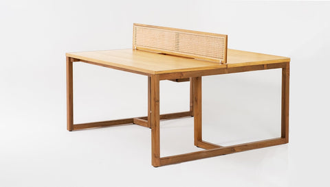 reddie-raw workstation 120W x 120D x 75H *cm (incl. screen & tray) / Wood Veneer~Oak / Solid Reclaimed Teak Wood~Natural NCW Double Workstation Desk