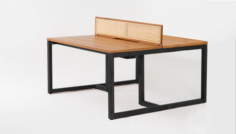 reddie-raw workstation 120W x 120D x 75H *cm (incl. screen & tray) / Wood Veneer~Teak / Solid Reclaimed Teak Wood~Black NCW Double Workstation Desk