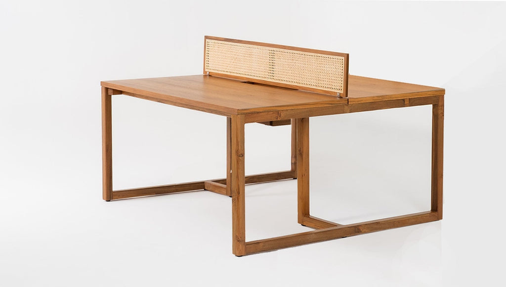 reddie-raw workstation 120W x 120D x 75H *cm (incl. screen & tray) / Wood Veneer~Teak / Solid Reclaimed Teak Wood~Natural NCW Double Workstation Desk