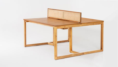 reddie-raw workstation 120W x 120D x 75H *cm (incl. screen & tray) / Wood Veneer~Teak / Solid Reclaimed Teak Wood~Oak NCW Double Workstation Desk