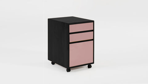 reddie-raw mobile storage 41W x 50D x 60H *cm / Solid Reclaimed Teak Wood~Black / Laminate~Almond Pink NCW Wood Pedestal Drawers
