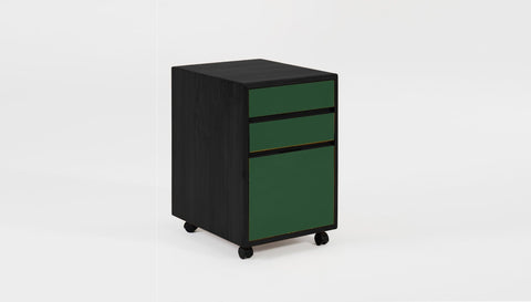 reddie-raw mobile storage 41W x 50D x 60H *cm / Solid Reclaimed Teak Wood~Black / Laminate~Dark Green NCW Wood Pedestal Drawers