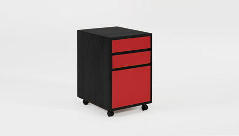 reddie-raw mobile storage 41W x 50D x 60H *cm / Solid Reclaimed Teak Wood~Black / Laminate~Spark Red NCW Wood Pedestal Drawers