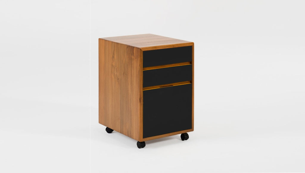 reddie-raw mobile storage 41W x 50D x 60H *cm / Solid Reclaimed Teak Wood~Natural / Laminate~Black NCW Wood Pedestal Drawers