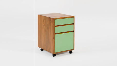 reddie-raw mobile storage 41W x 50D x 60H *cm / Solid Reclaimed Teak Wood~Natural / Laminate~Light Green NCW Wood Pedestal Drawers