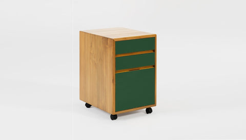 reddie-raw mobile storage 41W x 50D x 60H *cm / Solid Reclaimed Teak Wood~Oak / Laminate~Dark Green NCW Wood Pedestal Drawers