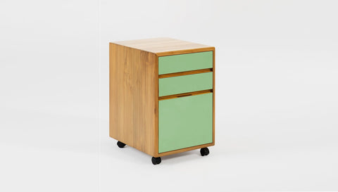 reddie-raw mobile storage 41W x 50D x 60H *cm / Solid Reclaimed Teak Wood~Oak / Laminate~Light Green NCW Wood Pedestal Drawers