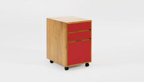 reddie-raw mobile storage 41W x 50D x 60H *cm / Solid Reclaimed Teak Wood~Oak / Laminate~Spark Red NCW Wood Pedestal Drawers
